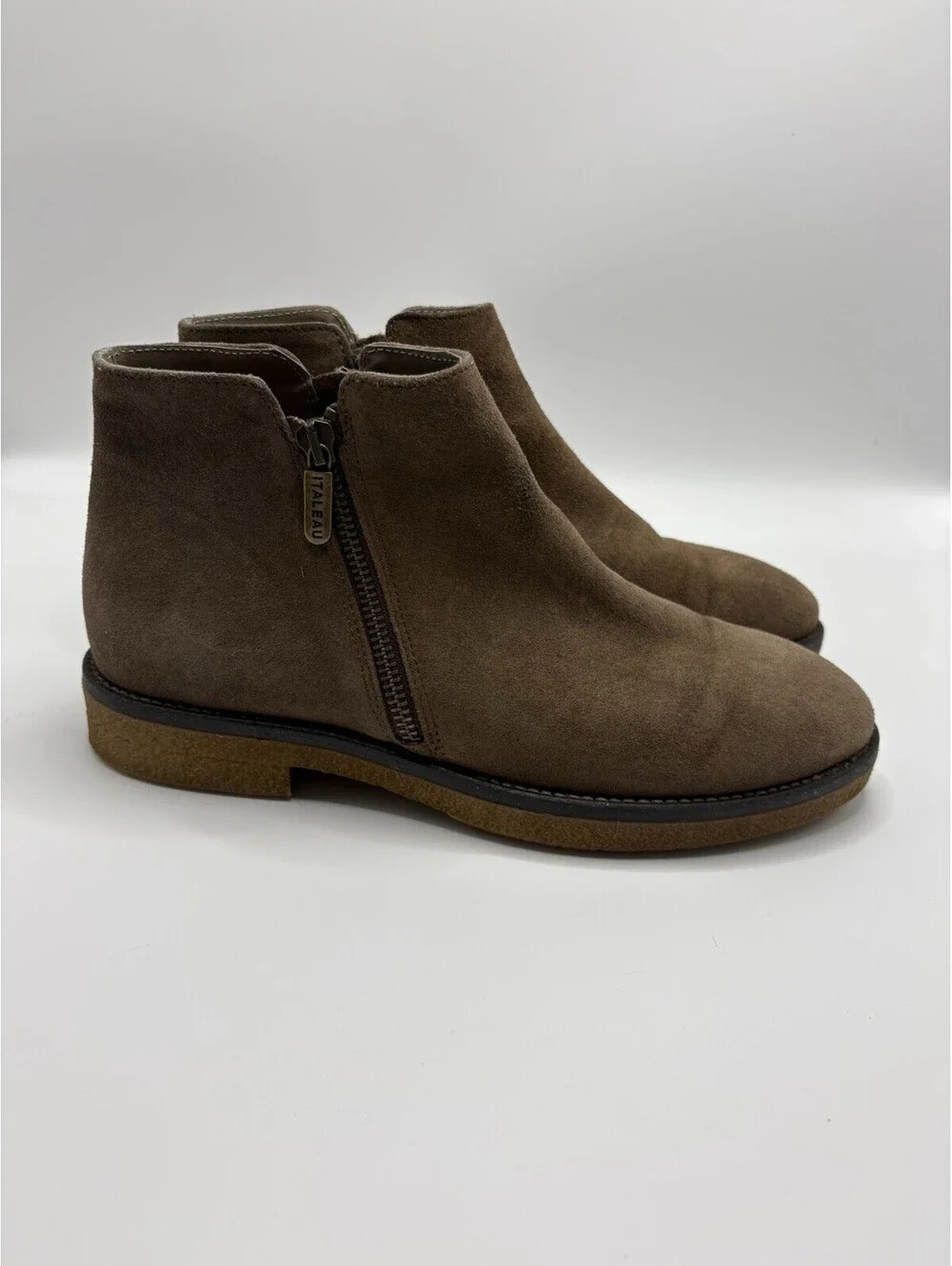 Italeau Foliana Tan Brown Suede Zip Ankle Boots Italy Women’s 38 US 7.5
